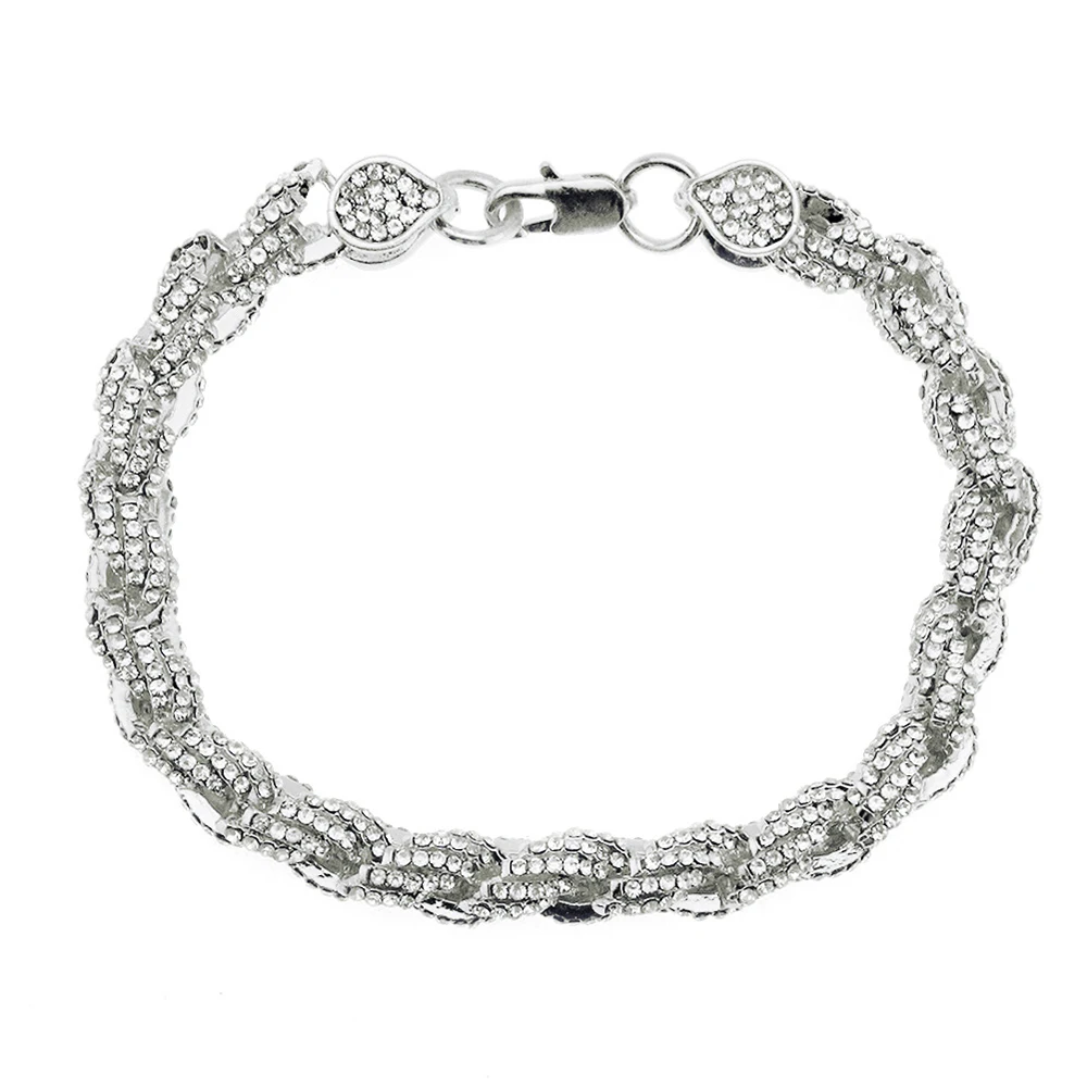 

Hip Hop Bling Iced Out Men's Rapper Bracelet Full Iced Out Rhinestone Pave Rope Link Chain Bracelets Men Jewelry for Party Gift