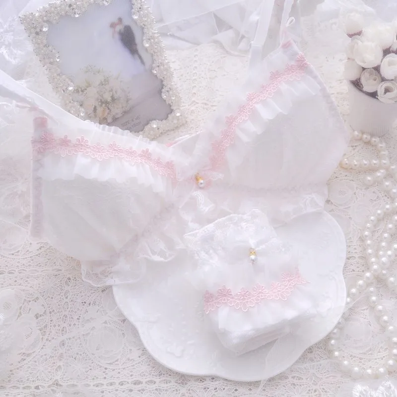Японский новейший комплект с бюстгальтером белый тонкий нижнего белья кружевное