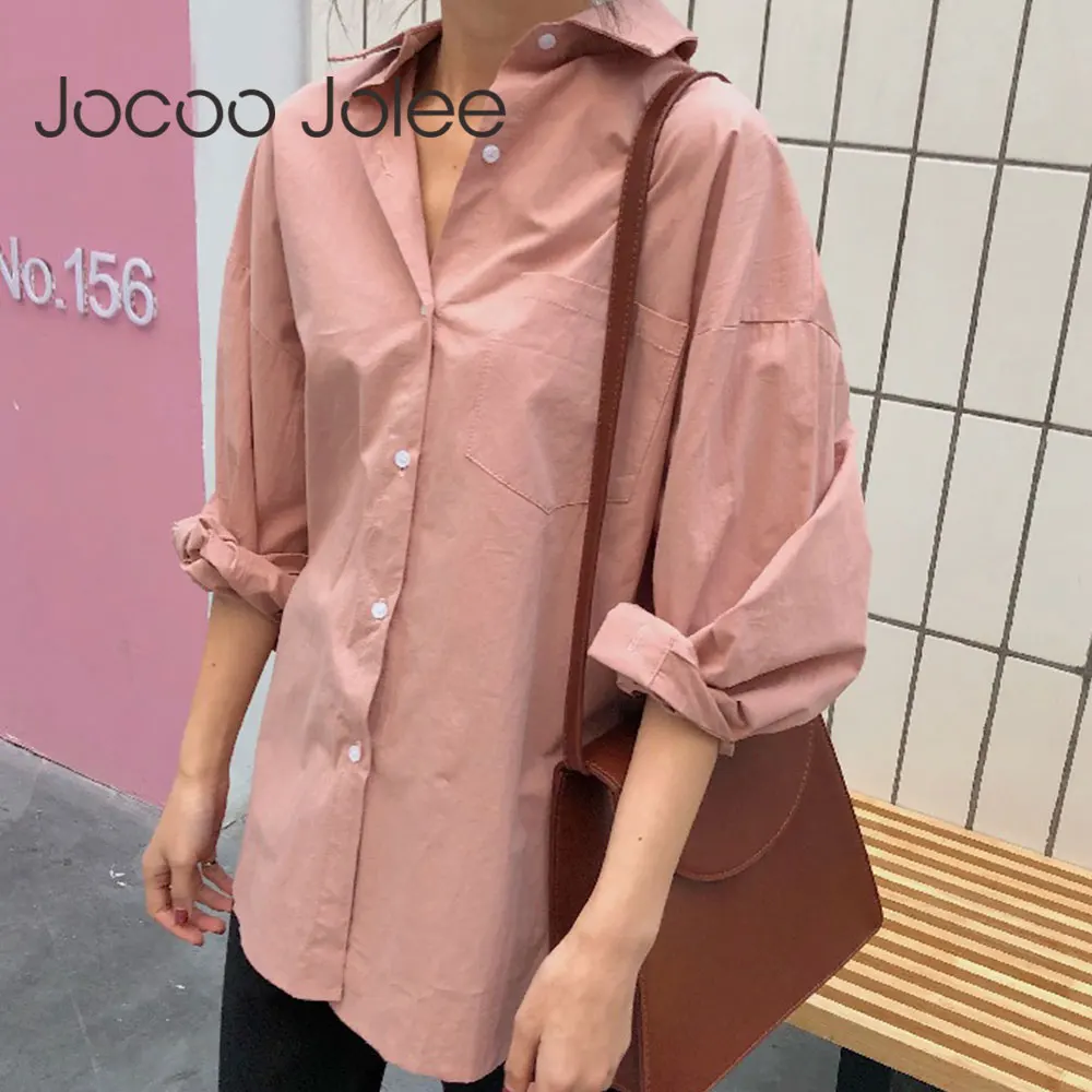 Jocoo Джоли для женщин в Корейском стиле Стиль приталенные рубашки с длинным