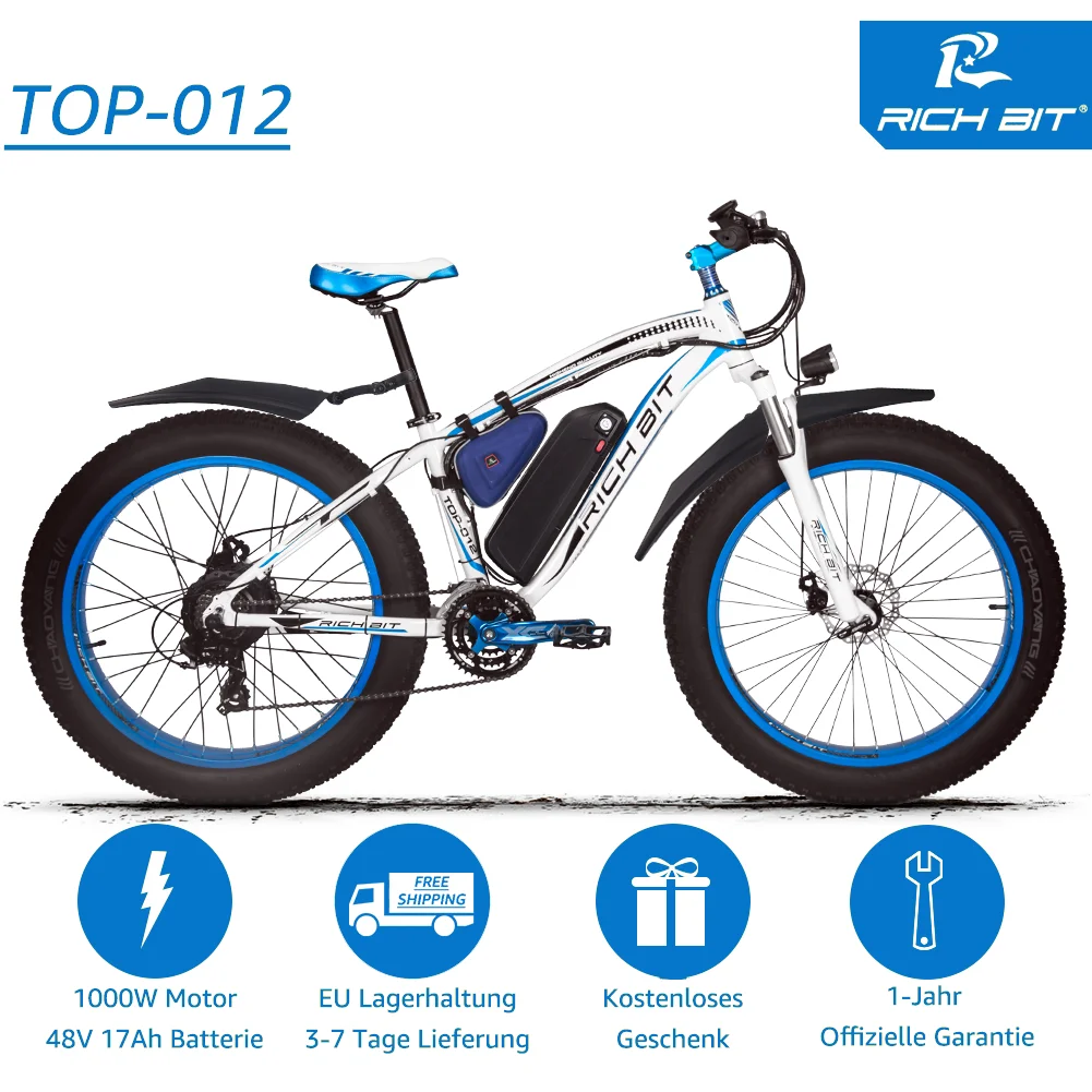 Billig RichBit Neue Super Ebike Leistungsstarke Elektrische Schnee Bike 21 Geschwindigkeit Ebike 48V 1000W Elektrische Fett Reifen Bike Mit 17AH Lithium-Batterie