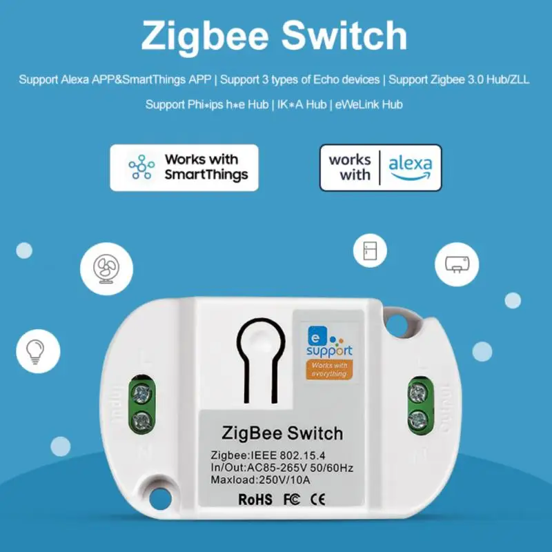 

Умный выключатель EWelink Tuya zigbee, беспроводной модуль с таймером и контроллером для умного дома, 10 а, с поддержкой Alexa и Google Home