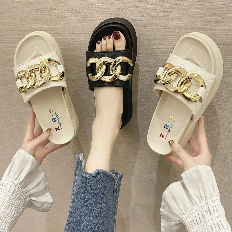 

Shoes Woman 2021 Med Slippers Flat Pantofle Luxury Slides Platform New Soft Designer PU Rome Female Shoes Med Slippers Casual Sl