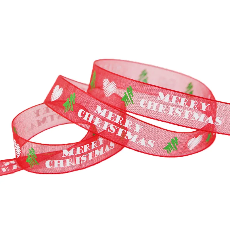 Красная рождественская лента с рисунком в виде цветов 15 мм 10 метров рулоне | Дом и