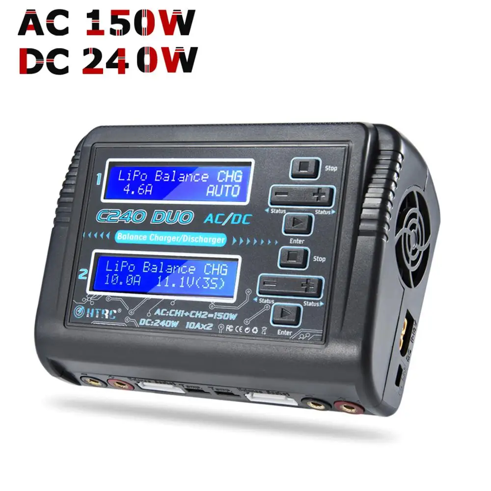 LiPo зарядное устройство HTRC C240 двухканальный AC 150 Вт DC 240 Вт 10A 1-6S для литий-ионной жизни NiCd NiMH LiHV PB умная батарея Dis зарядное устройство