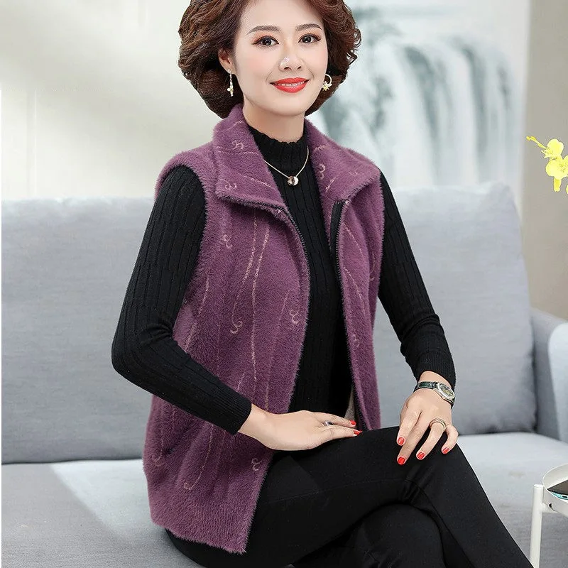 

Multicolor Leisure Loose Women's Spring Autumn Vest Coat Mother Mink Velvet Jacket Sleeveless Waistcoat Tops M2215