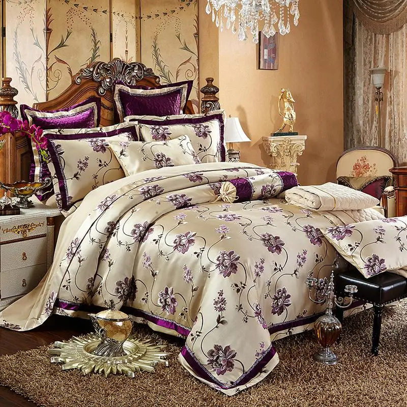 

42 Cotton Jacquard Luxury Wedding Bedding set 4/6Pcs Kits King Queen size Duvet cover Thick Cotton Bedspread set Pillow shams