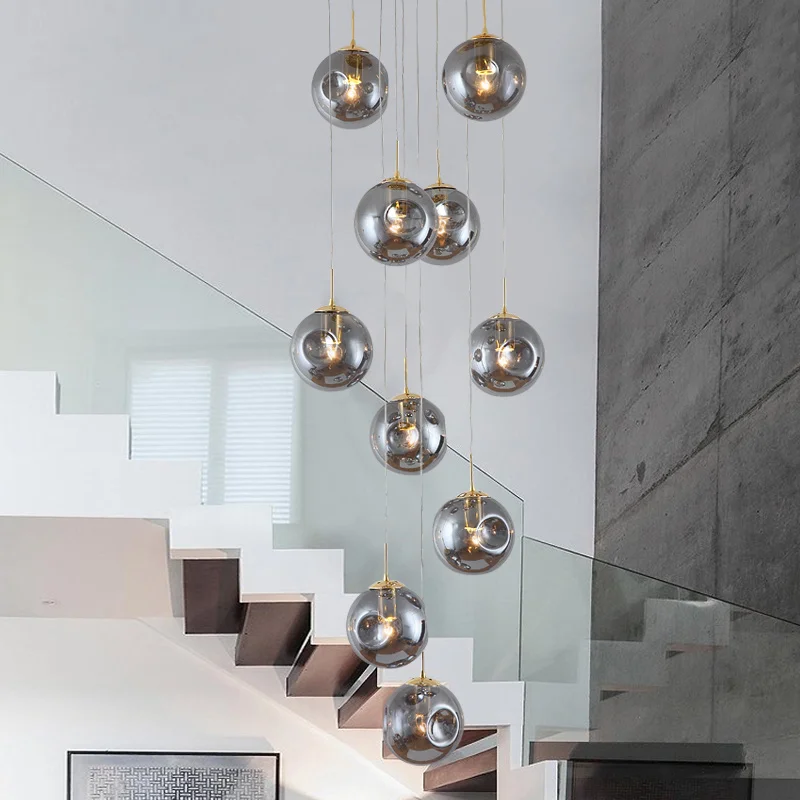 値段 Stairs Highing Lamp Ceiling Light Decor Long Blown Glass Ball Bubble Spiral Hanging Modern Chandelier Lamp For Home Staircase