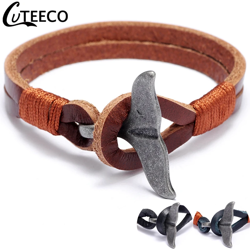 

CUTEECO Ancient Whale Tail Leather Bracelet For Men Creative Design Punk Bracelets Camping Jewelry Dropshipping Pulseira