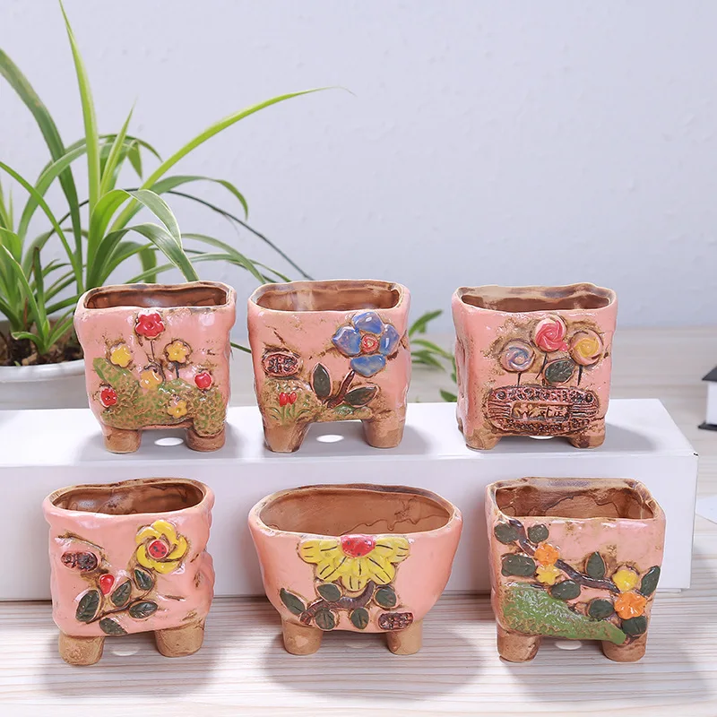 Садоводство горшки ручной росписи с цветочным элементом и поддоны свежий