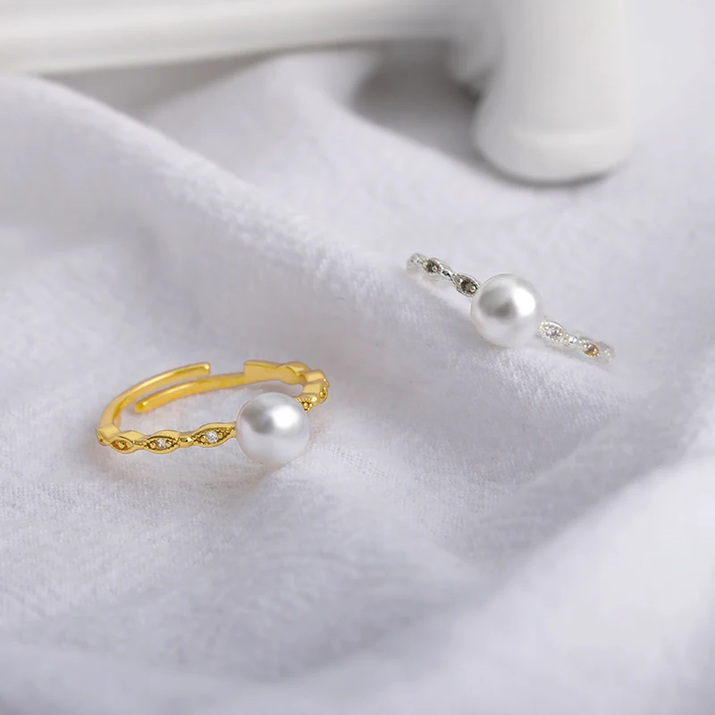 

Delicate Pearl Adjustable Rings for Women Chic Zircon Ring Retro Baroque Dainty Jewelry Glamour Anillos Mujer Trendy Gift 2020