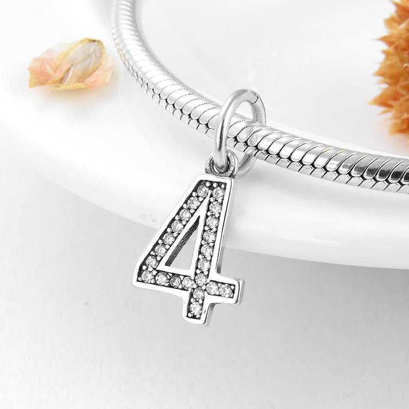 Настоящее серебро 925 пробы счастливый номер 4 бусины для изготовления ювелирных