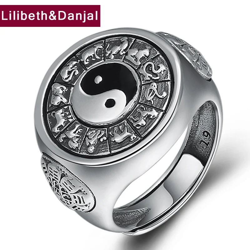 

Tai Chi Gossip Zodiac Adjustable Ring 100% Real 925 Sterling Silver For Men Women Engagement Ring Jewelry Accesorios Mujer R17