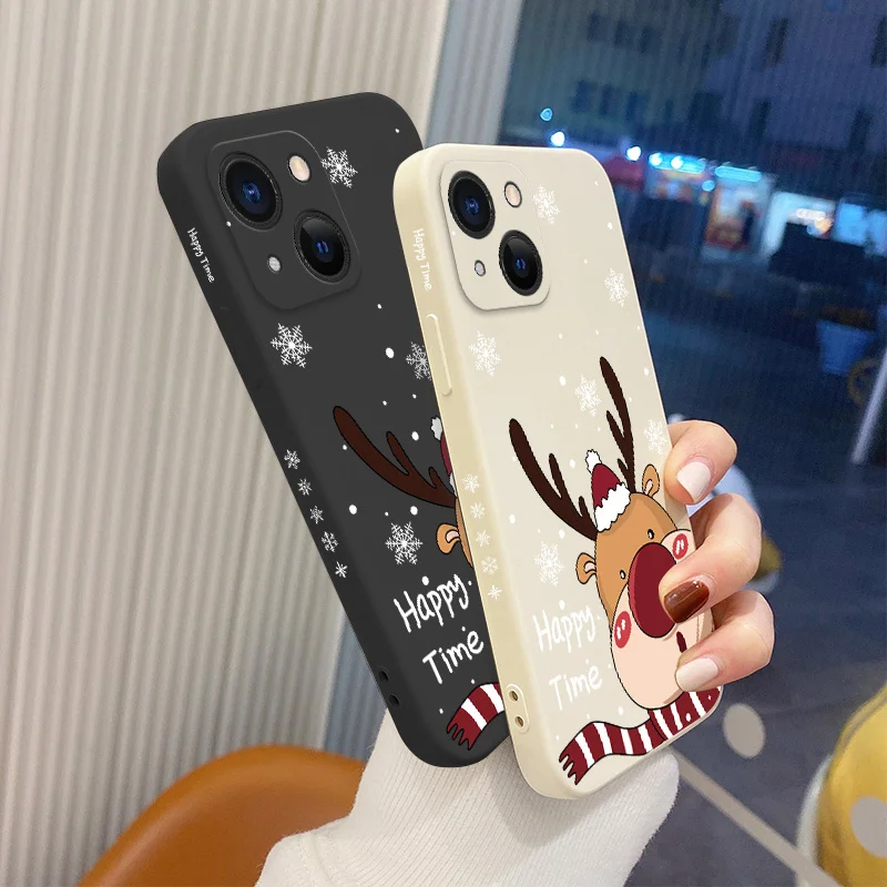 

Festive Elk Liquid Silicone Case For iPhone 13 12 Pro Max Mini 11 Pro Max X XR XS MAX SE2020 8 7 Plus 6 6S Plus Phone Back Cover