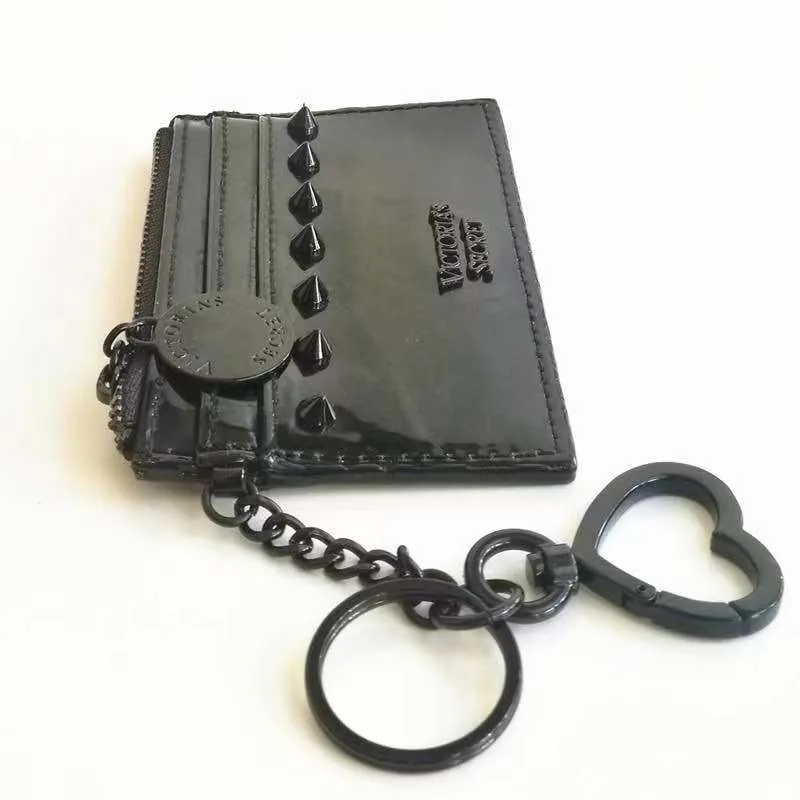 

VS Black Heart Stud Credit Card Case 4 Card Slots Zip Keychain