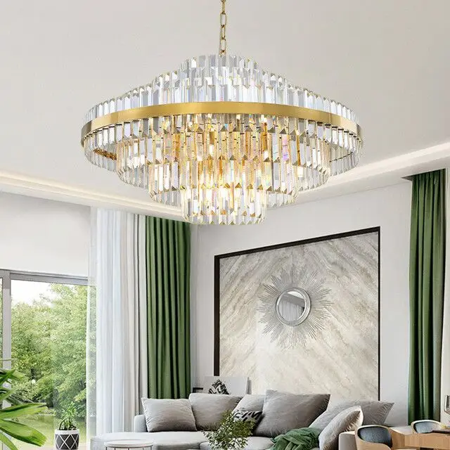 

Modern Foyer Luxury G9 Led Pendant Lights Lustre K9 Crystal Led Luminarias Chain Hanging Lamparas Fixtures Living Room Led Lamp