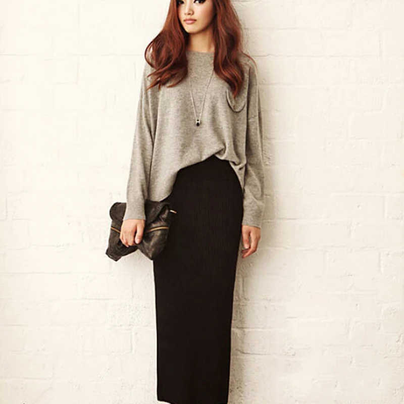 Женские сексуальные юбки карандаш осенняя трикотажная однотонная длинная юбка