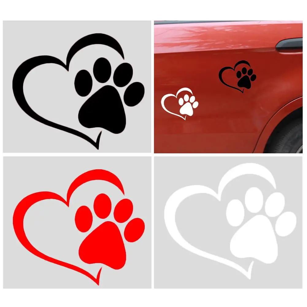 

1/3/5pcs Reflective Car Dog Stickers Decals Heart Paw Automotive Exterior Products Black Red White Car Accessories Exterior Hot