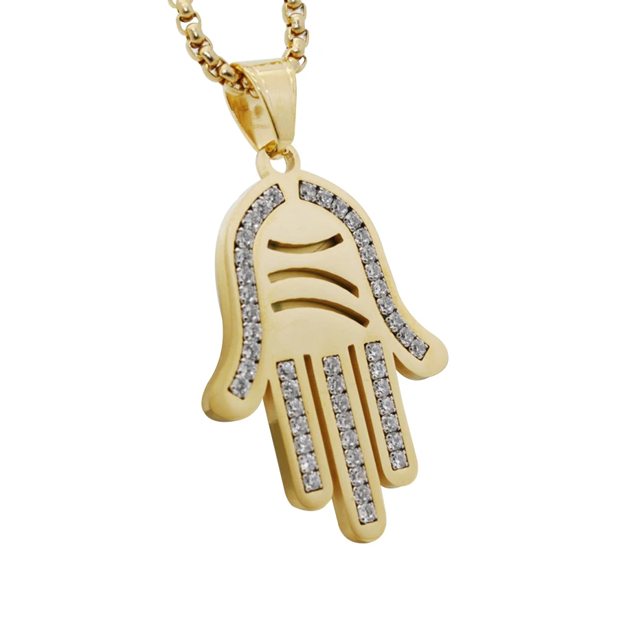 Мужская цепочка из нержавеющей стали с кулоном рукой Фатимы и фианитом |