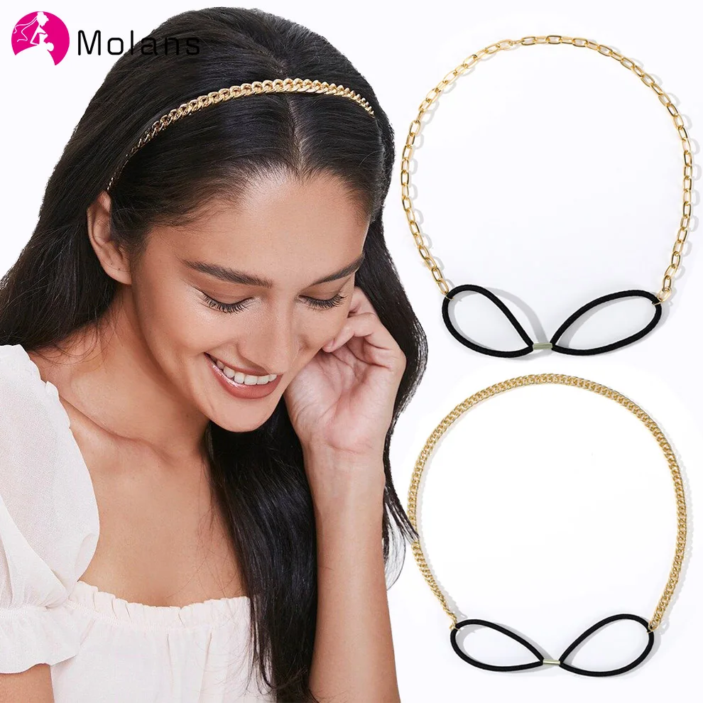 

Molans New Fashion Gold Chains Hairband for Women Elastic Hair Band Girls Hair Hoop Headband Hair Accessories Chic Hair Ornament