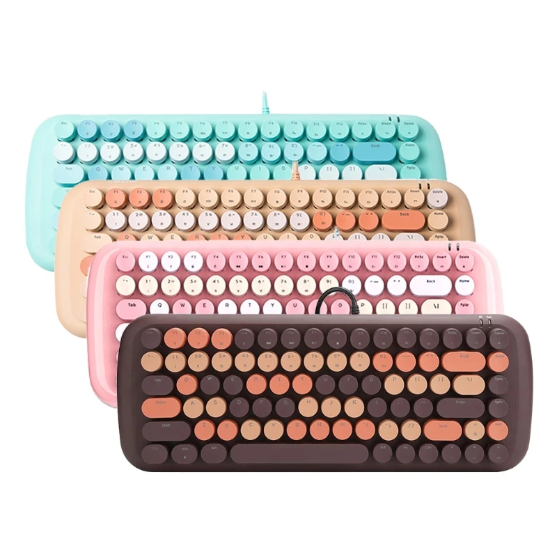 

Colorful Wired Keyboard 84 Keys Gaming Keyboard with Retro Round Keycap
