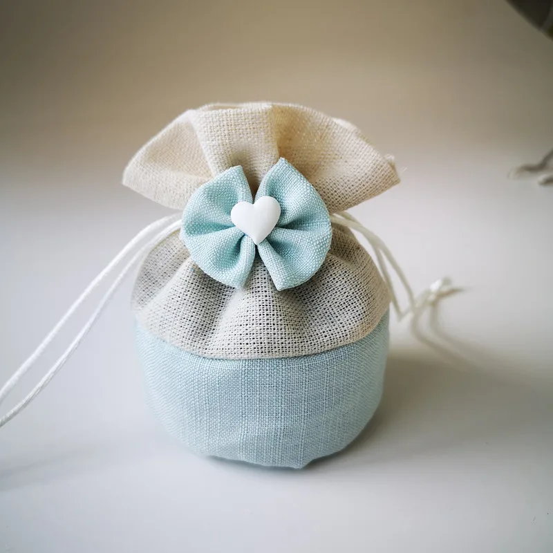 Тканевый Подарочный пакет с милым сердцем для детского душа утолщенный шнурок