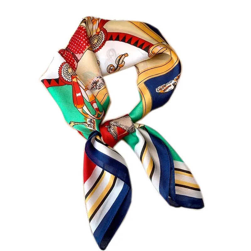 

Fashion 2021 Silk Satin Hair Scarf Women Handkerchief Printed Female Square Head Bandana Small Neck hijab lady girl scarves wrap