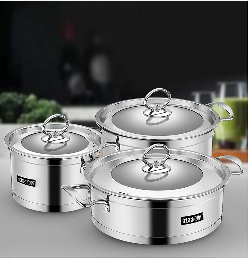 Двойное дно нержавеющая сталь горшок 3 шт суповая Кастрюля Сковорода для жарки с