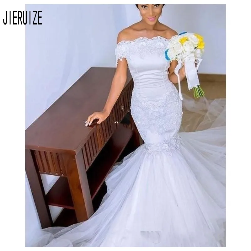 Белое Кружевное роскошное свадебное платье Русалка JIERUIZE свадебные платья с