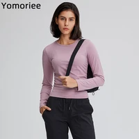 autumn winter yoga top sport long sleeve shirt women workout solid color crew neck training tops gym stretchy fitness yomoriee