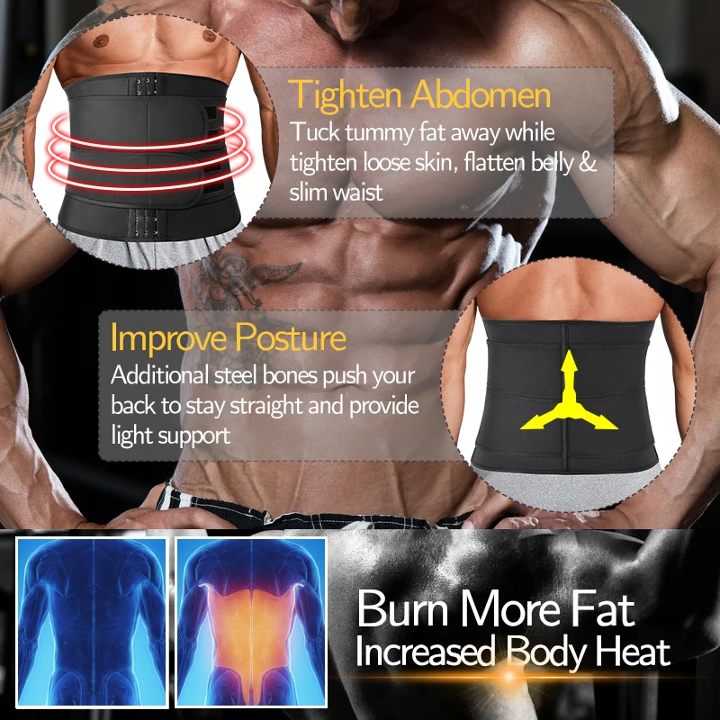 Men Weight Loss Waist Trainer Corset Slimming Body Shaper Fitness Belt Sauna Sweat Trimmer Modeling Straps Compression Girdle