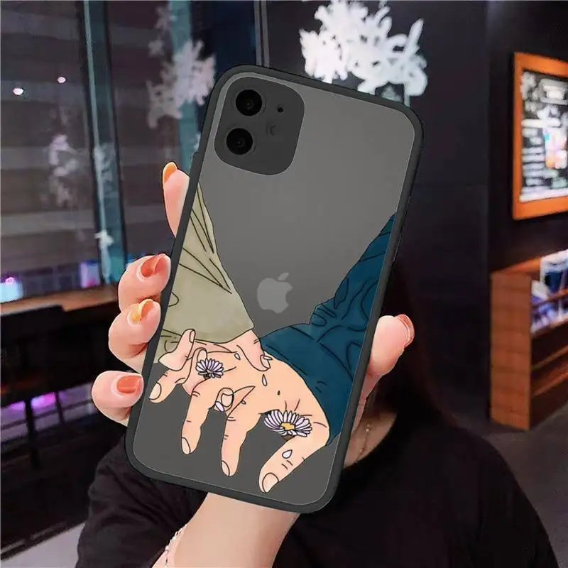 

Finger Art Aesthetic Hand Phone Cases Matte Transparent for iPhone 7 8 11 12 s mini pro X XS XR MAX Plus cover funda shell