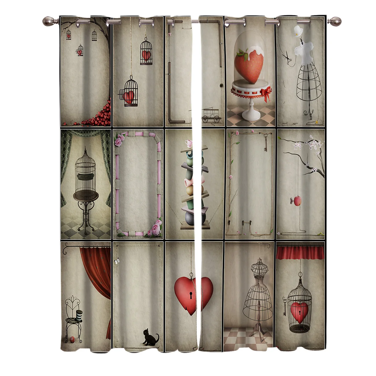 Открытка на день Святого Валентина занавески окна в форме сердца Живописные