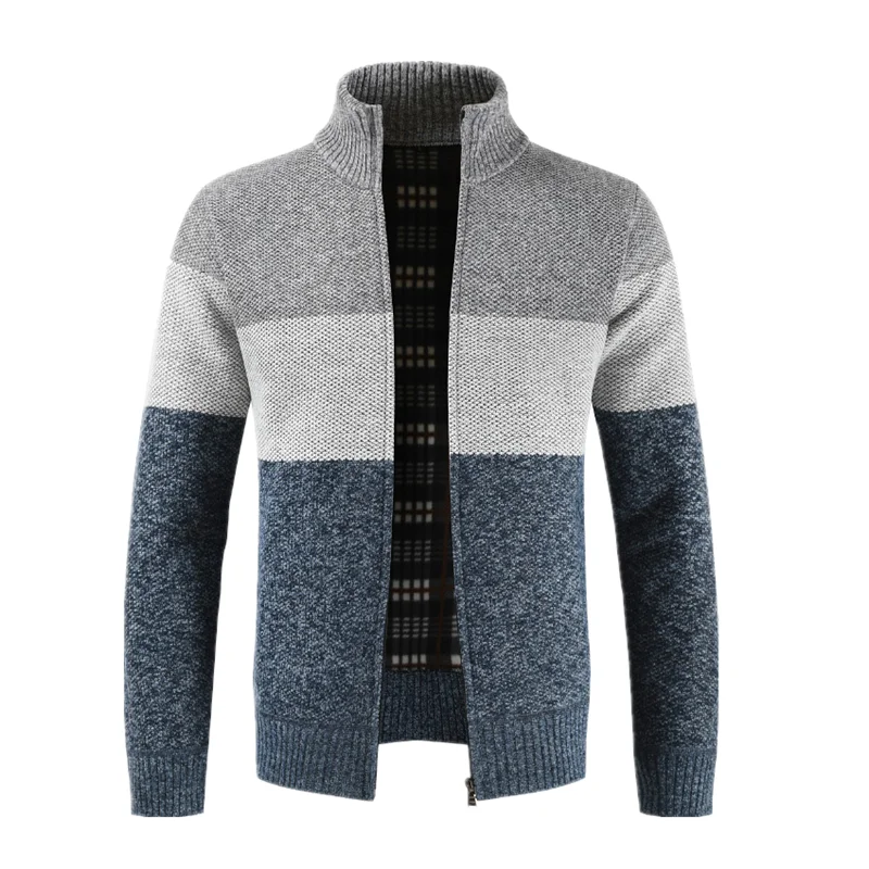 

Dropshipping AIOPESON 2019 Winter Sweater Men Patchwork Slim Fit Stand Collar Thick Fleece Cardigan Men Fashion Warm Men Sweater