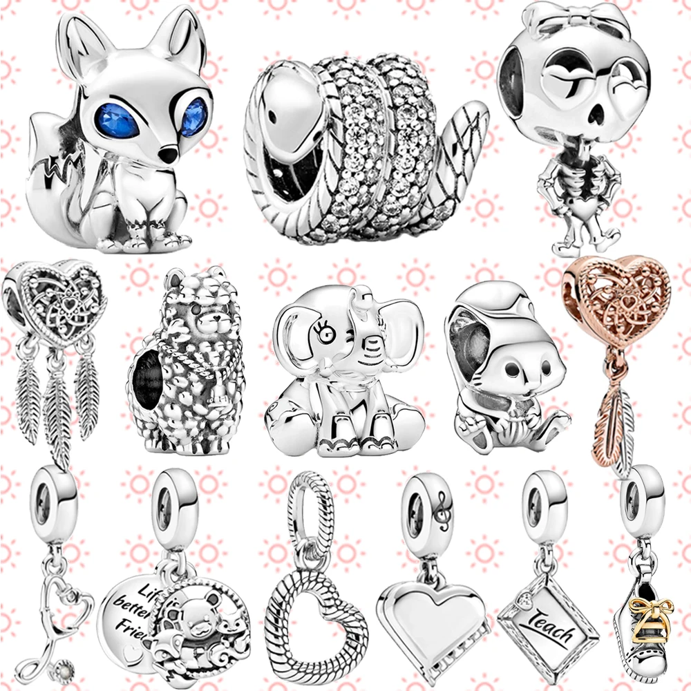 

2021 Autumn New Arrival 925 Sterling Silver Snake Elephant Fox Squirrel Charm Beads Fit Original Pandora Bracelet Silver Jewelry