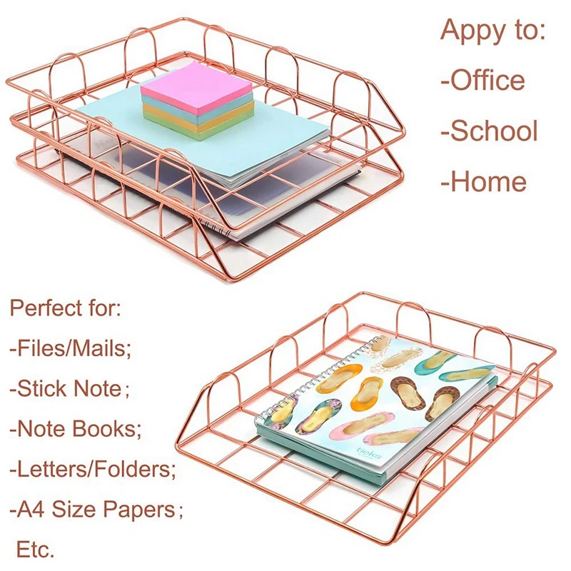 

2Pcs Metal Stackable File Document Letter Tray & 1 Set Binder Clips Paper Clips Push Pins Sets with Box