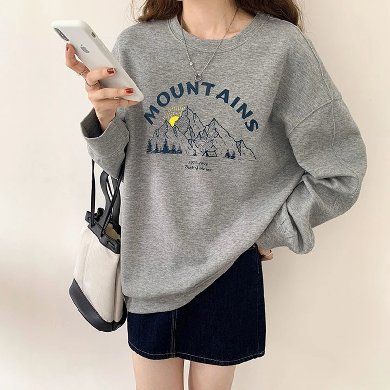 Женская толстовка с длинным рукавом винтажный свитшот круглым вырезом и