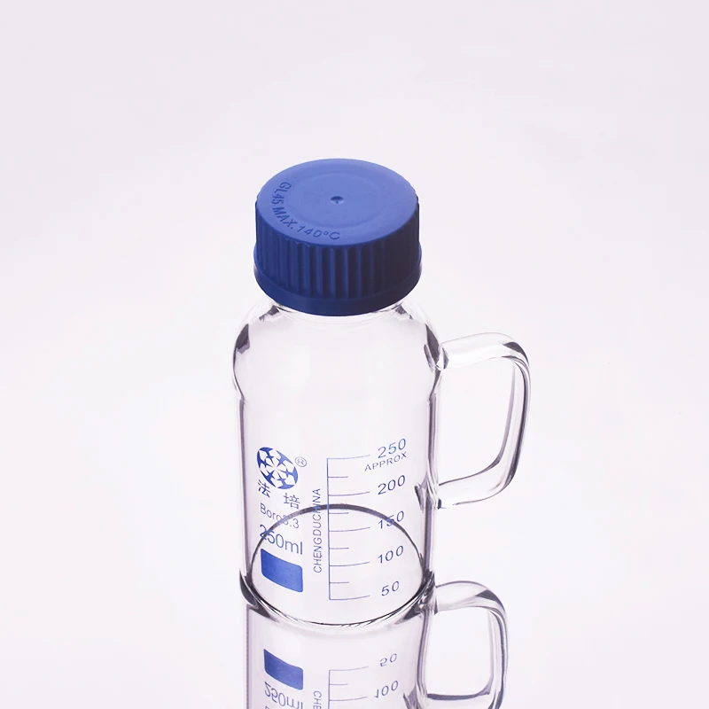 Reagent bottle,With blue screw cover,Borosilicate glass handle,Capacity 250ml,Graduation Sample Vials Plastic Lid