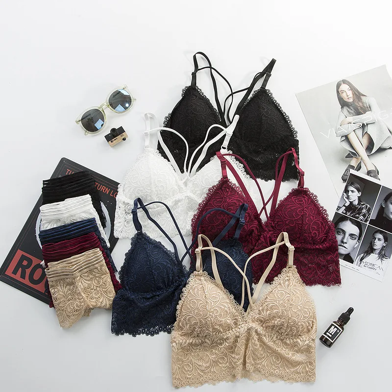 Женский комплект с бюстгальтером сексуальный кружевной перекрестными ремешками