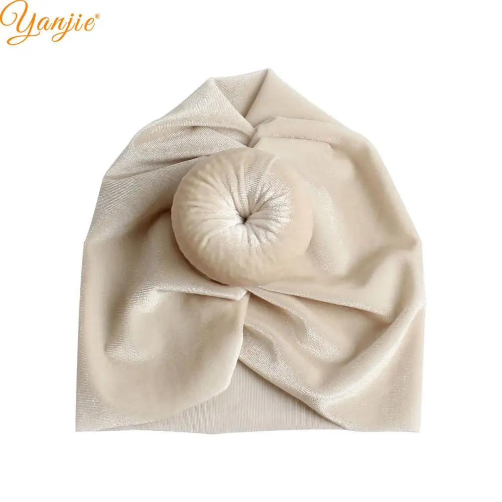 Turban-ivory Тюрбан с круглым помпоном из мягкого бархата для девочек; коллекция года; зимняя детская однотонная бархатная эластичная повязка на голову; резинки для волос; аксессуары для волос - Цвет: Turban-ivory