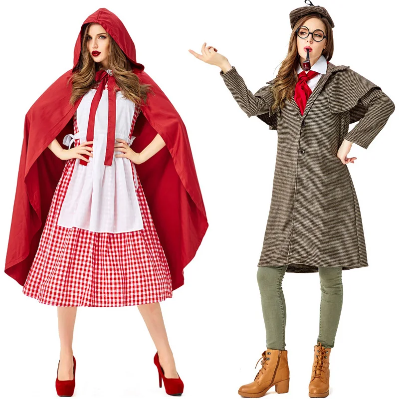 Красная клетка для взрослых костюм косплея Шапочка верховой езды волк бабушка