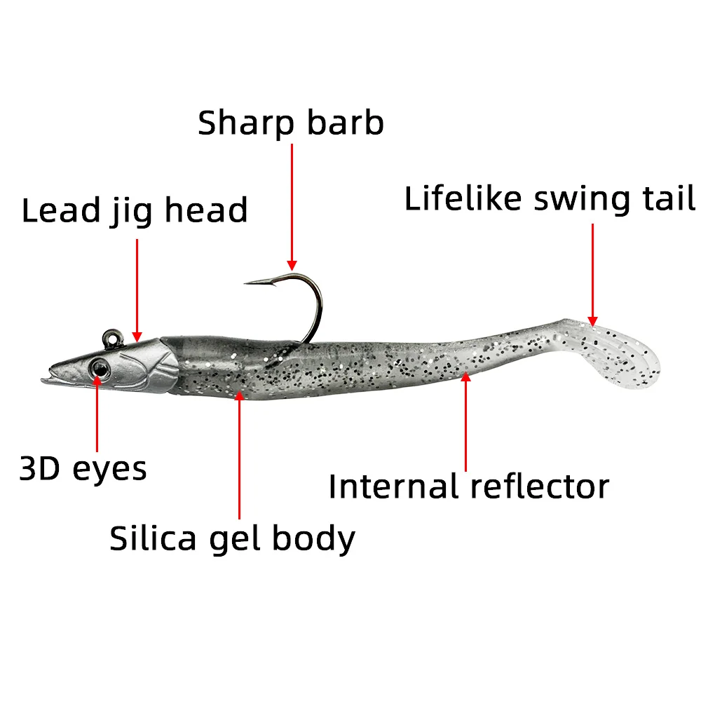 Soft Lure Glow Crazy Fish Sand Eel Wobbler Bait Silicone Sea Bass Pike Caña Rockfishing Grouper Vinyl Fishing Lead Jig | Спорт и