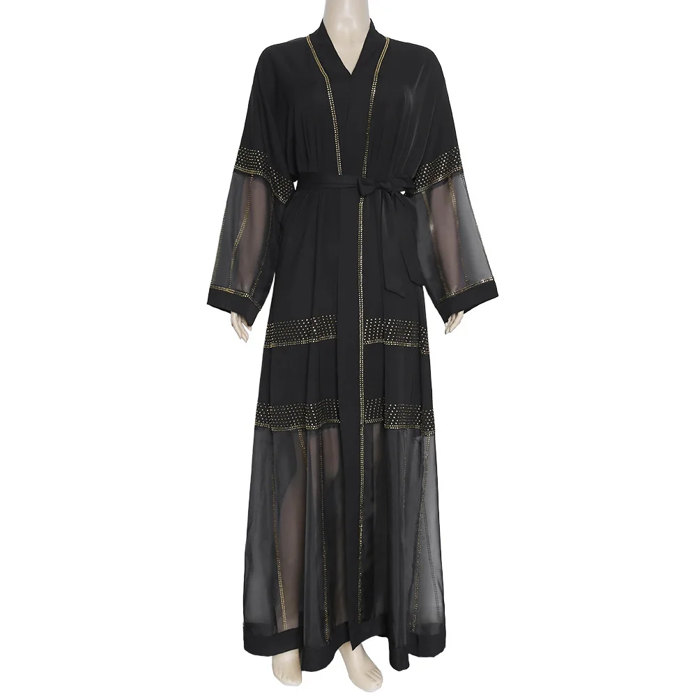 

Africa Clothing African Dress Women's 2020 New Muslim Bat Sleeve Robe Cardigan Hot Drilling Mesh Long Dress Vestidos