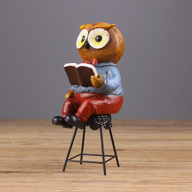 Home Decoration Accessories Resin Colorful Painting Animal Model Readding Owl Figurines Living Room Ornaments Crafts | Дом и сад