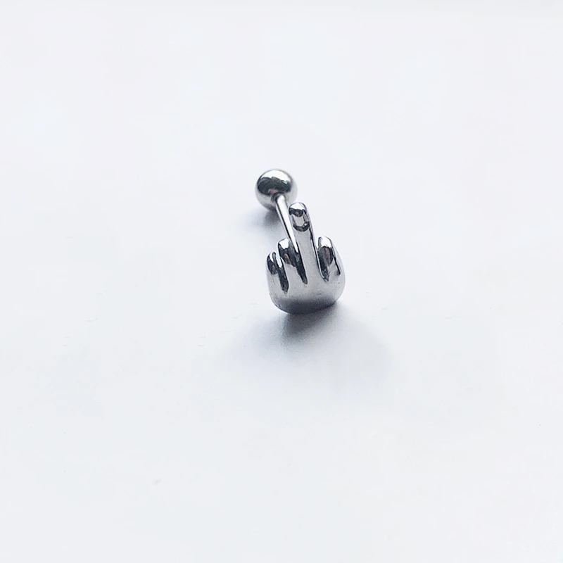 1pc silver 1 шт хирургическая сталь средний палец жестовая штанга для языка пирсинг кольца ювелирные изделия для тела панк - Окраска металла: 1pc silver