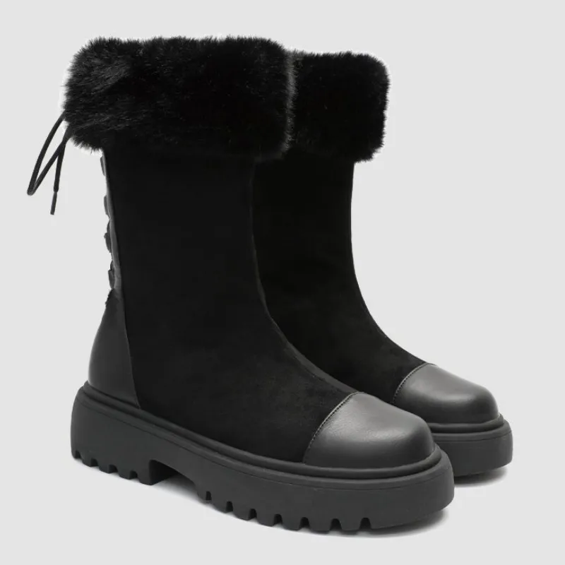 Женские меховые сапоги женская зимняя обувь женские повседневные до середины