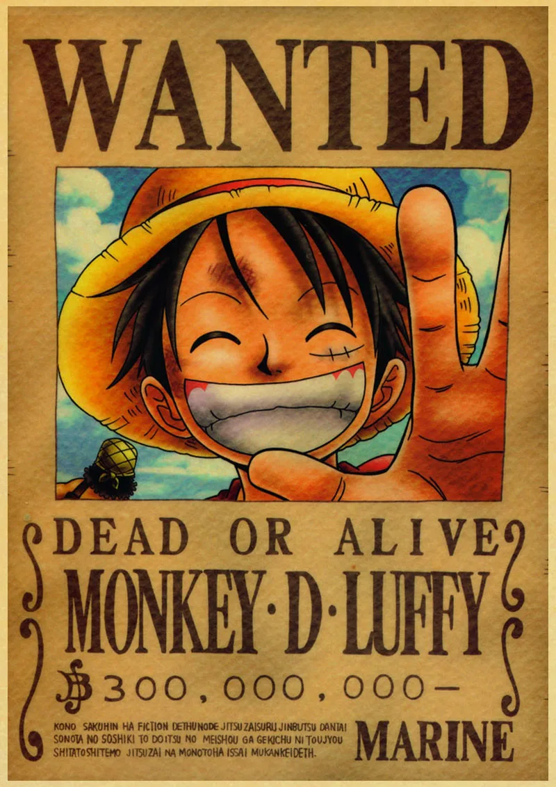 Классического японского аниме Одна деталь хотели с персонажами Монки Д Luffy Wanted