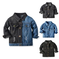 childrens denim jacket 2021 spring autumn boys girls ripped holes casual coats fashion black and blue patchwork kids outwear