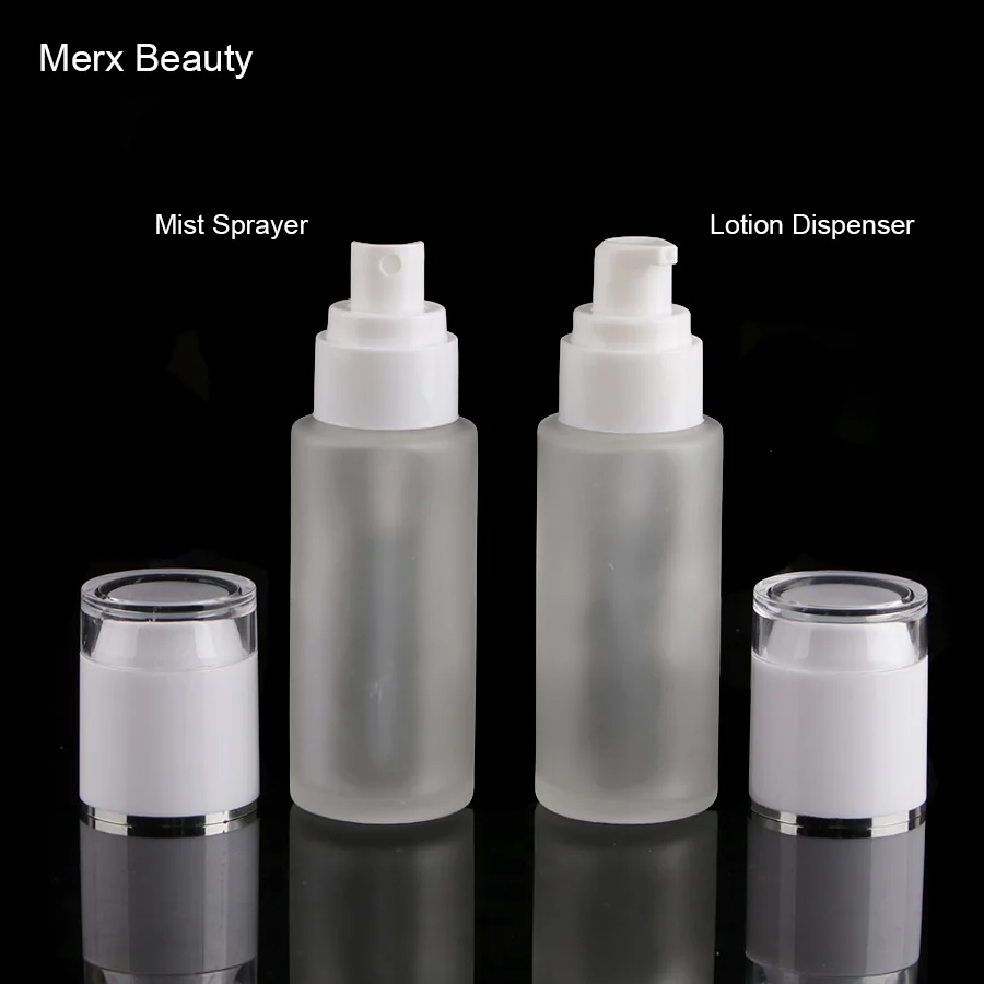 Матовая прозрачная стеклянная бутылка для косметики 50 шт. мл с дозатором пресса