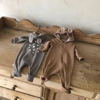 2022 new baby boy bear ear hooded romper dot print long sleeve jumpsuit cute cartoon newborn photo props autumn infant clothes
