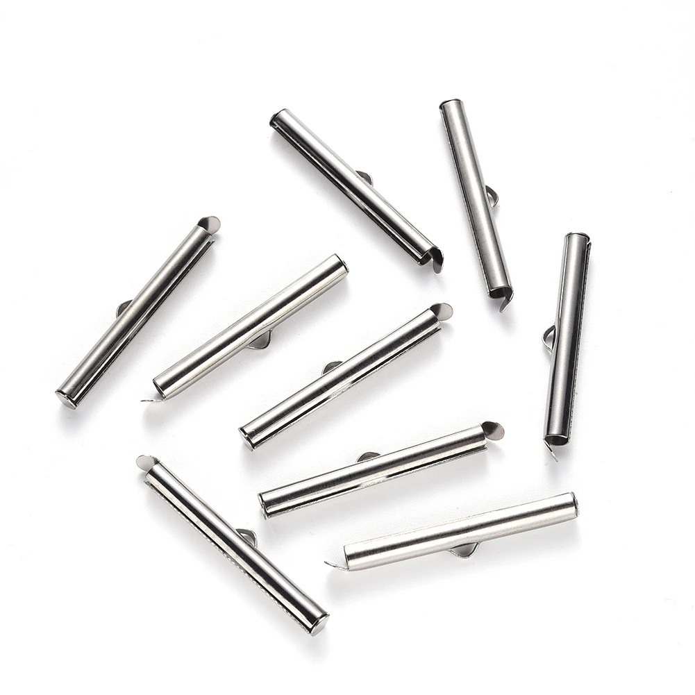 

100Pcs 8/10/13/16/20/25/30/35/40mm 304 Stainless Steel Slide On End Clasp Tubes Slider End Caps DIY Jewelry Beadwork Making